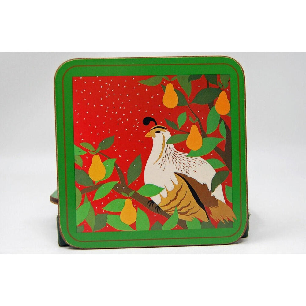 Gump's Pimpernel Cork Drink Coasters Partridge in Pear Tree Christmas Vintage